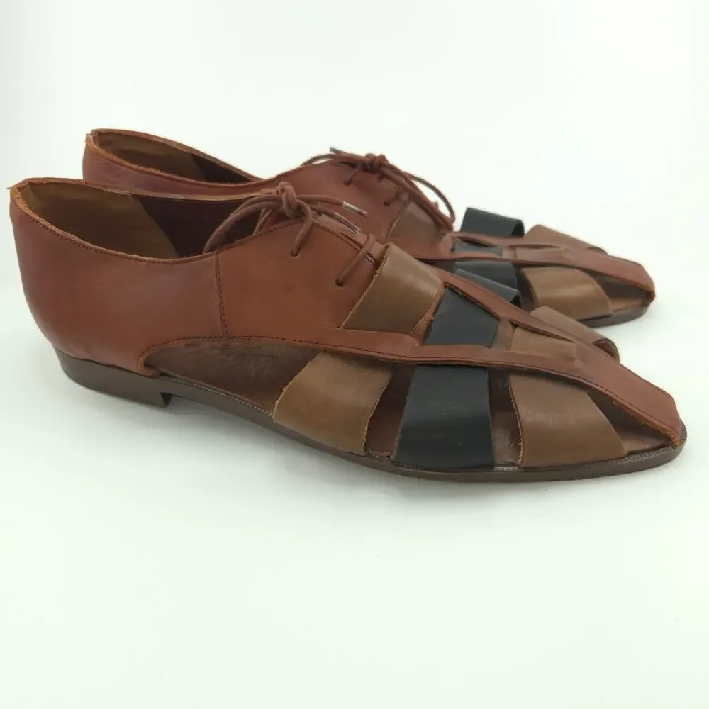 Vintage Lace-up Leather Oxford Fisherman Sandals Men's Size 12 Made In Brazil